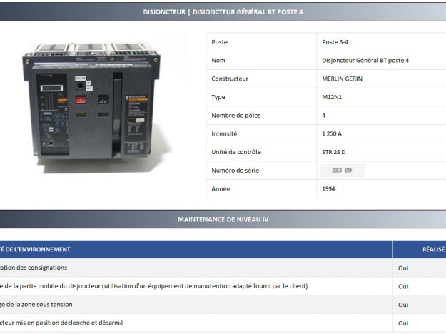 Extrait du rapport de maintenance BT MasterPact
